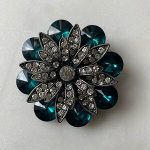 Peacock Green And Silver Floral Brooch